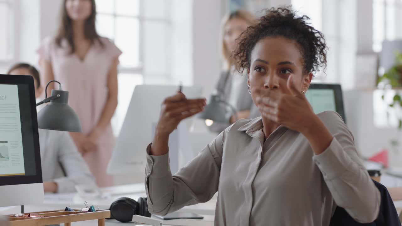 attractive business woman sharing ideas in meeting corporate management team brainstorming ideas for project in office workspace