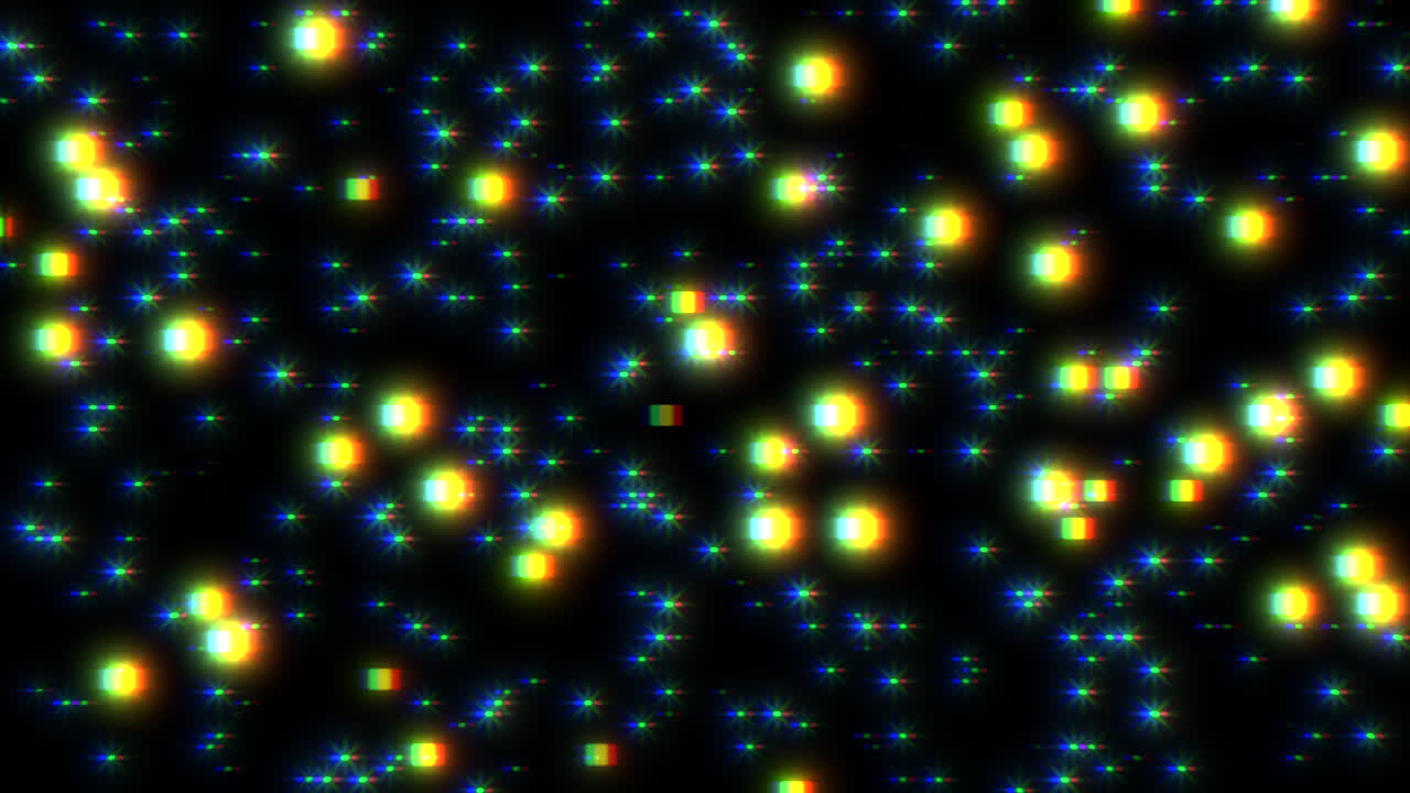 puntos y estrellas digitales con efecto de falla en la pantalla negra