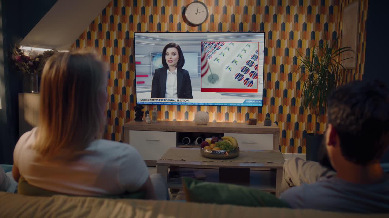 대통령 선거 뉴스를 tv에서 보는 부부