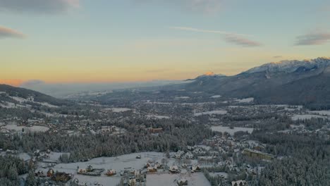 Winter-Landscape-And-Snow-Capped-Tatra-Mountains---aerial-panoramic