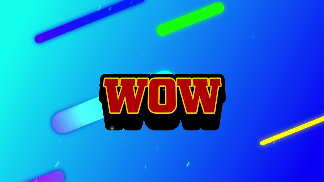 추상적인 패턴 위에 와우 텍스트의 애니메이션