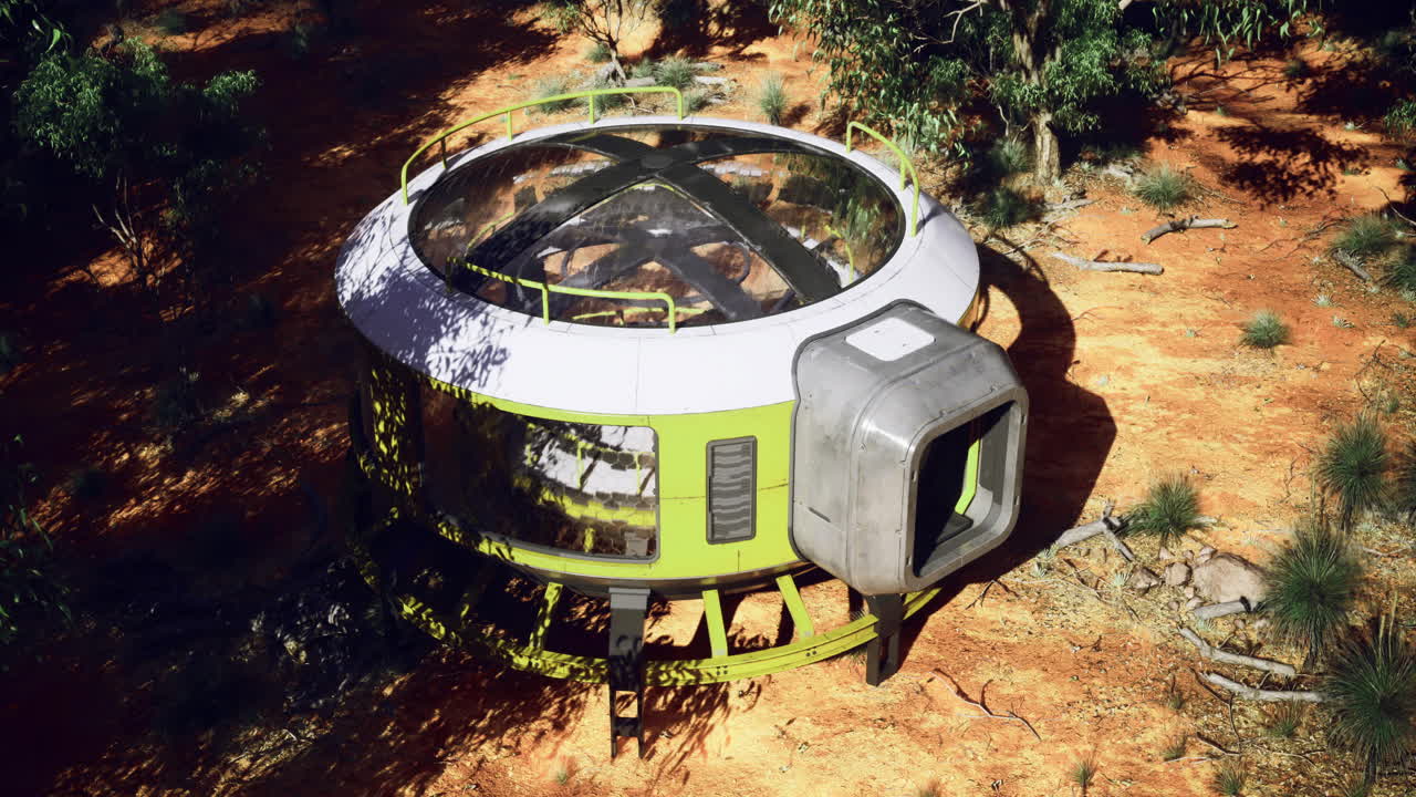 Futuristic dwelling stands out in a secluded wilderness environment