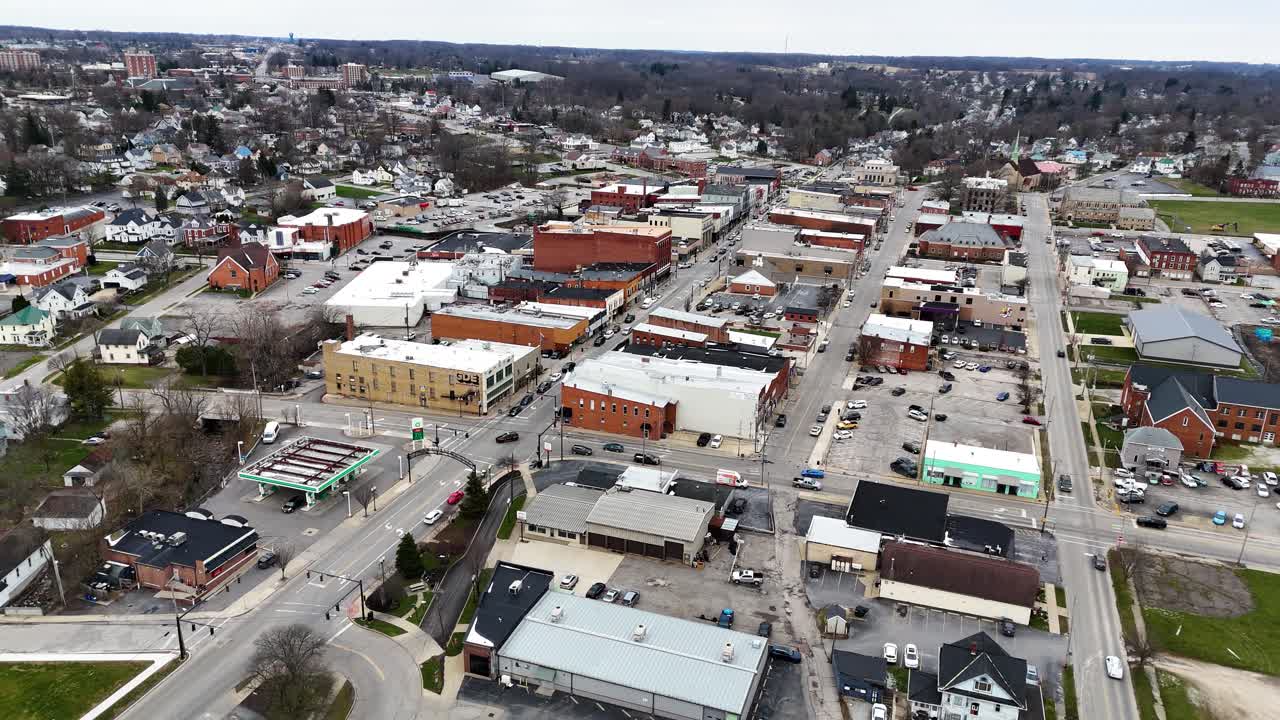 Ashland Ohio, downtown, aerial drone