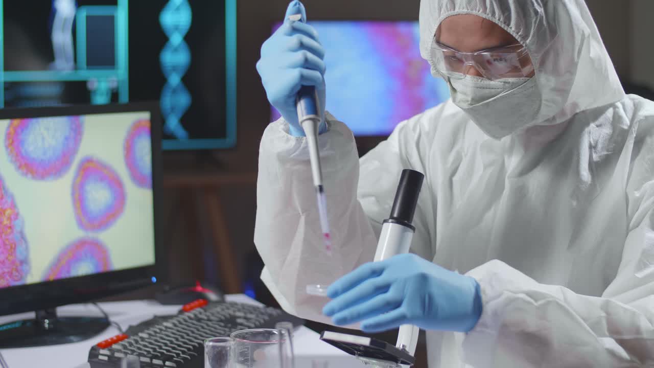 Asian Doctor Is Doing A Science Experiments And Developing Vaccine In A Modern Laboratory. Genetic Engineers Workplace. The Concept Of Science And Medicine