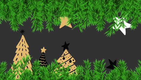 Animation-of-fir-tree-branches-over-christmas-tree-pattern