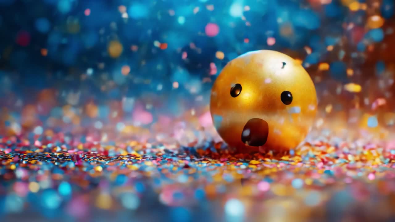 A Vibrant Scene of an Exuberant Glittering Ball Surrounded by Colorful Confetti, Capturing the Essence of Celebration and Joy Amidst a Brilliantly Lit Background