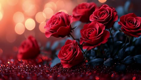 red roses on a sparkly backdrop. red roses arranged elegantly against a shimmering backdrop create a romantic atmosphere, perfect for special occasions.