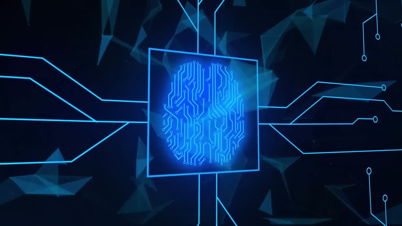 Animation of data processing over computer circuit board brain