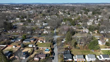 beautiful american village in suburb with leafless trees in winter