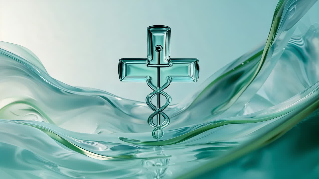 Translucent Medical Cross Symbol with Flowing Abstract Background