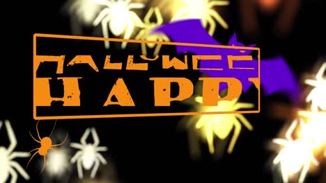 Animation-of-happy-halloween-text-over-spiders-and-bats