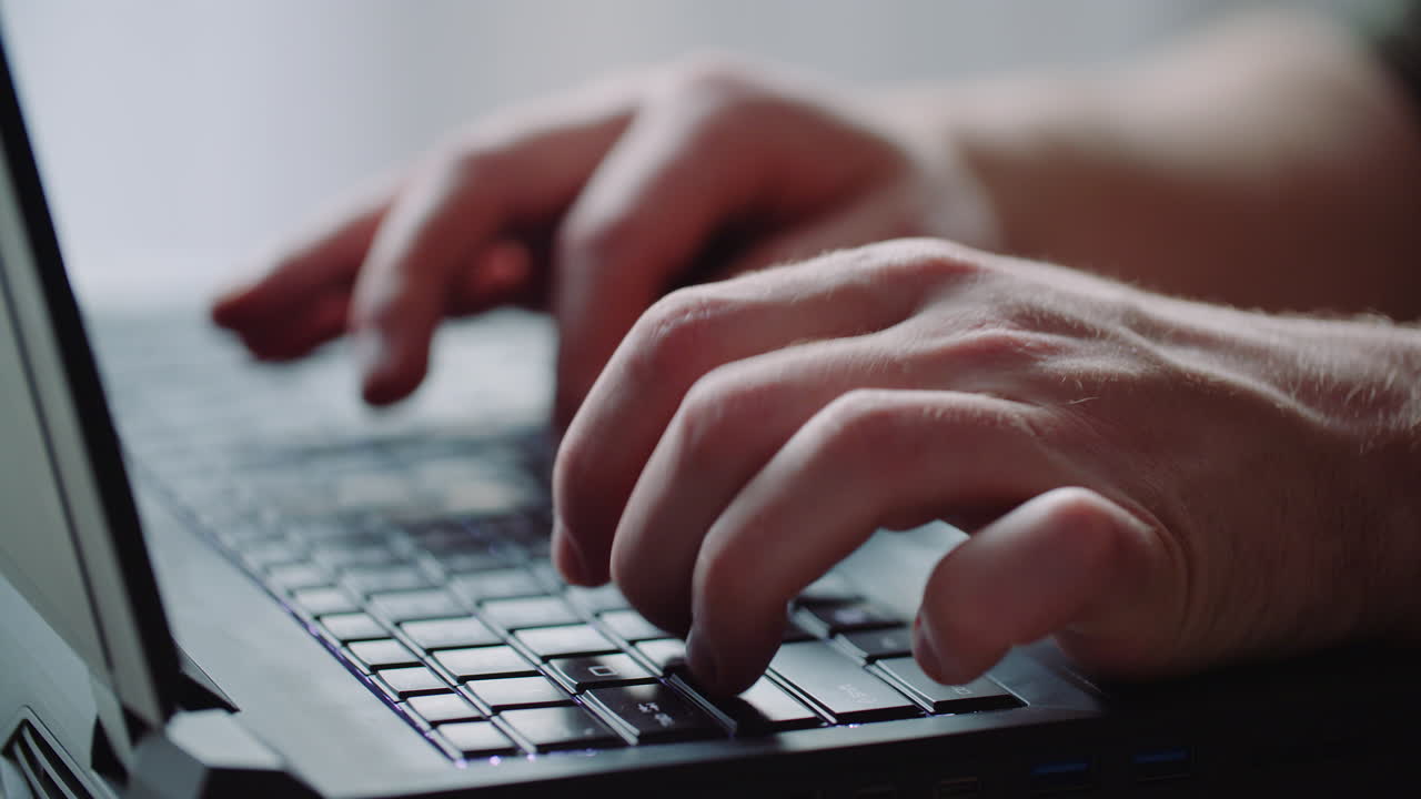 Business Businessman Hands Type On Laptop Computer Close Up 2