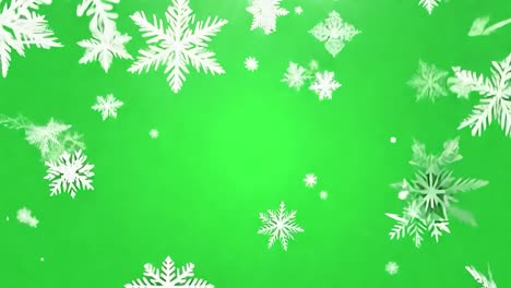 los copos de nieve que caen en la pantalla verde