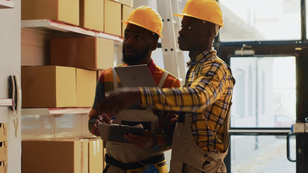 trabajadores del almacén comprobando el inventario