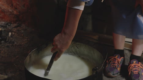 close up of homemade cheese being made using a traditional, georgian technique