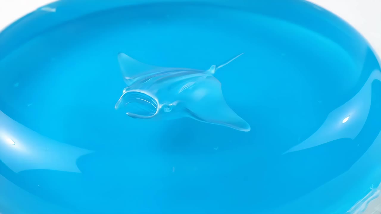 Blue jello being cut with a knife