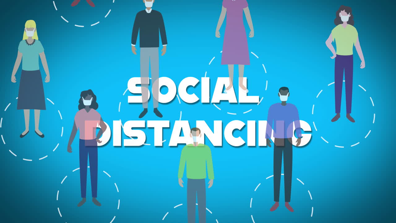 текст социального дистанцирования против группы людей значок