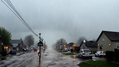 heavy rain in a town