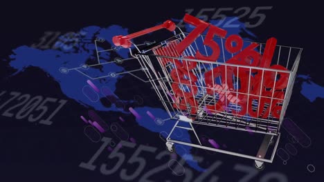 animation of shopping trolley and statistics over world map