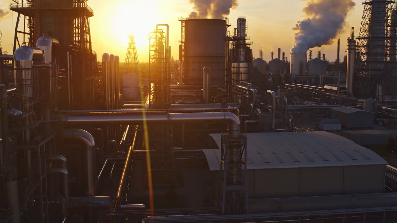 complejo industrial al atardecer