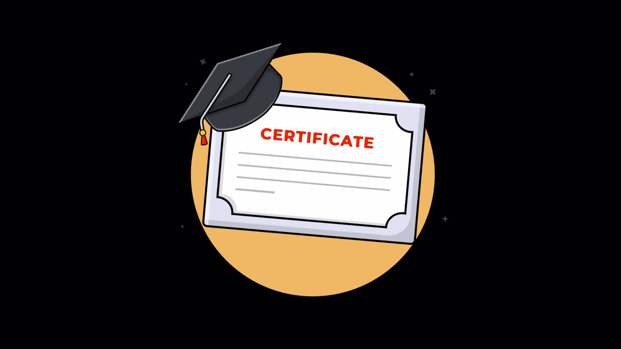 Animated Cartoon Graduation Cap and Certificate Illustration