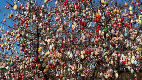 easter egg tree decorated with vibrant ornaments
