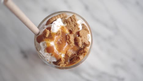 caramel cookie milkshake with whipped cream