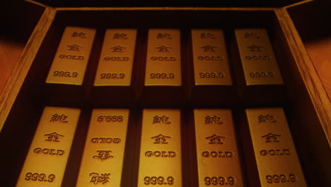 open a safe wooden box revealing ingot fine golden bar stored inside