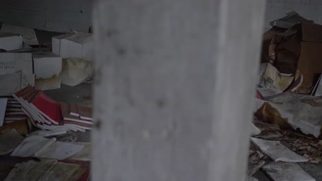 abandoned building with damaged tiles and debris