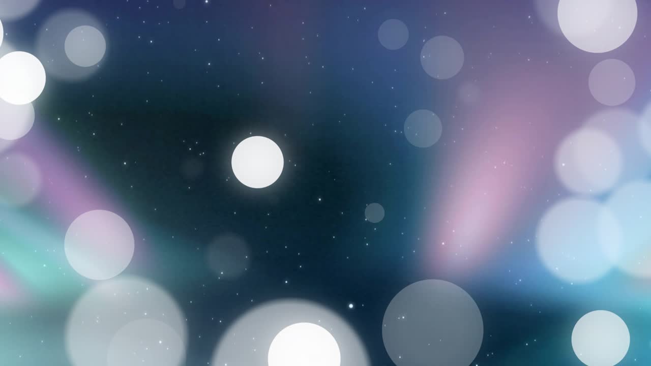 Translucent orbs emerging left drifting among cosmic beams and speckles pulsing to show light flow