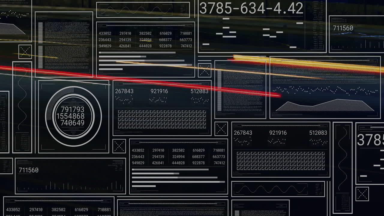 거리에서 자동차를 통해 데이터 처리의 애니메이션