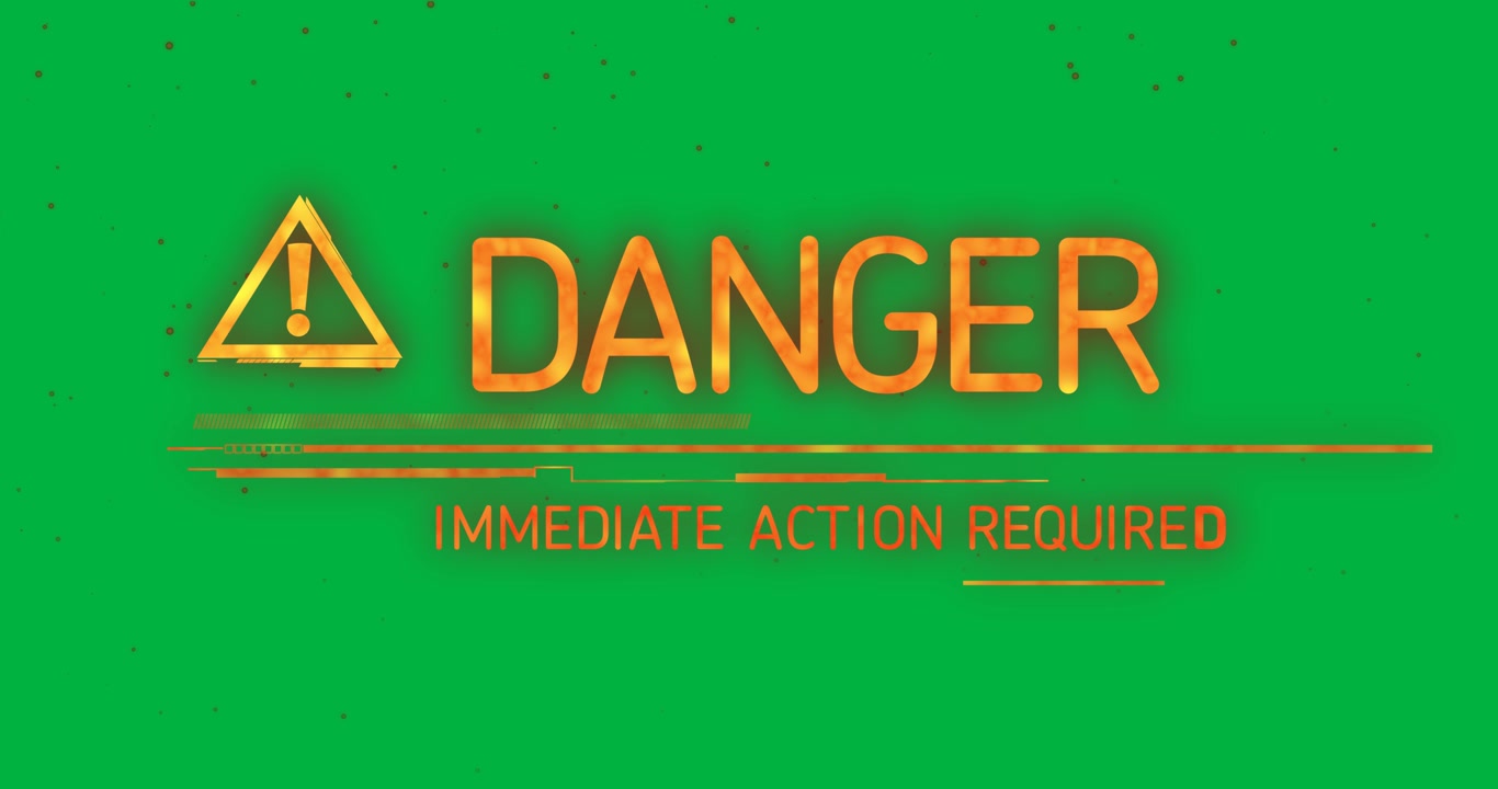 Animation of danger sign and text on transparent background