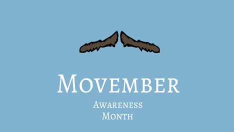 animation of movember awareness month text and moustache over blue background