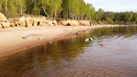 Red-sandstone-cliffs-at-Baltic-sea-coast-Veczemju-klintis-aerial-view