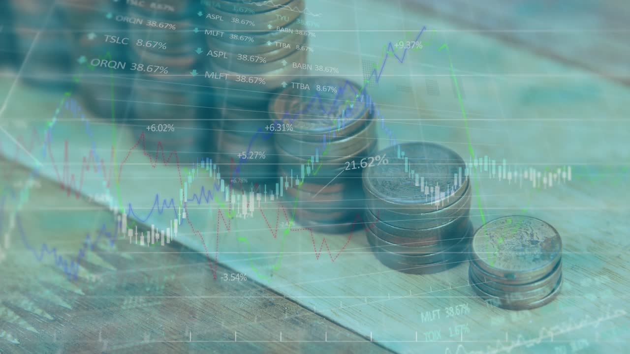 Animation af finansiel databehandling over penge.