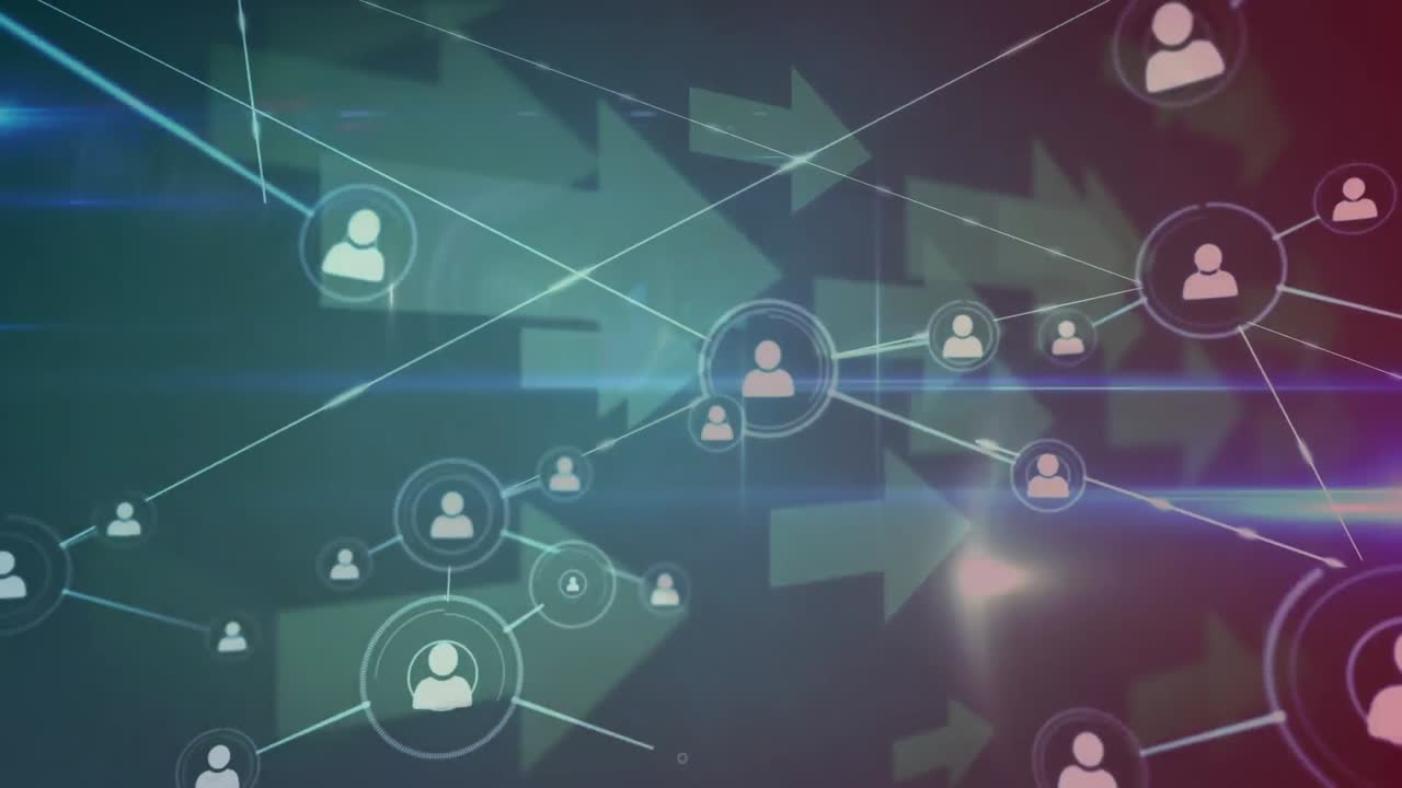 animación de la red de conexiones con iconos y flechas