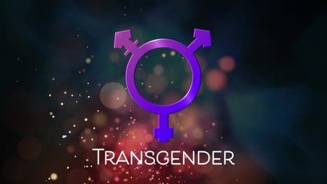 animación de texto transgénero con símbolo de género sobre puntos contra un fondo abstracto