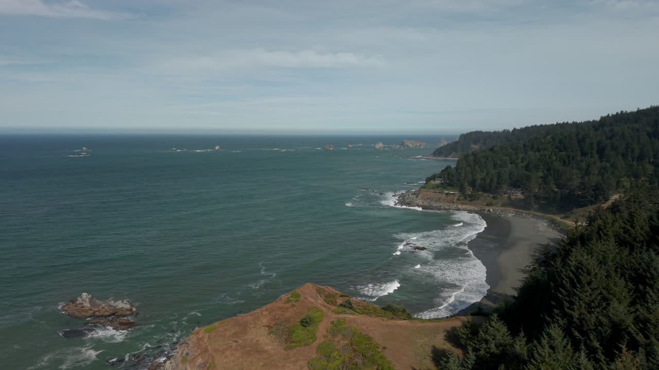 Southern Oregon Coast seascape and landscape with beautiful ocean beach nature scenes, drone aerial view