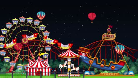 colorful carnival rides and fireworks under starry sky