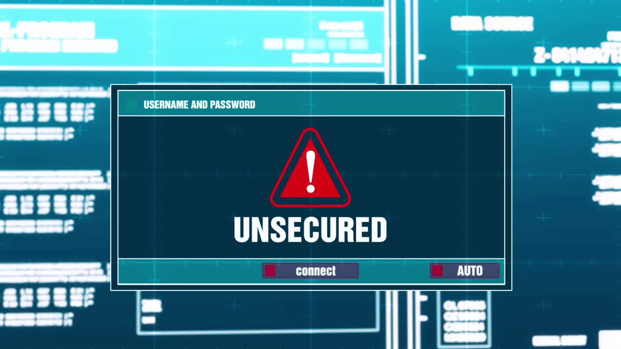 Unsecured warning notification generated on digital system security alert error message on computer