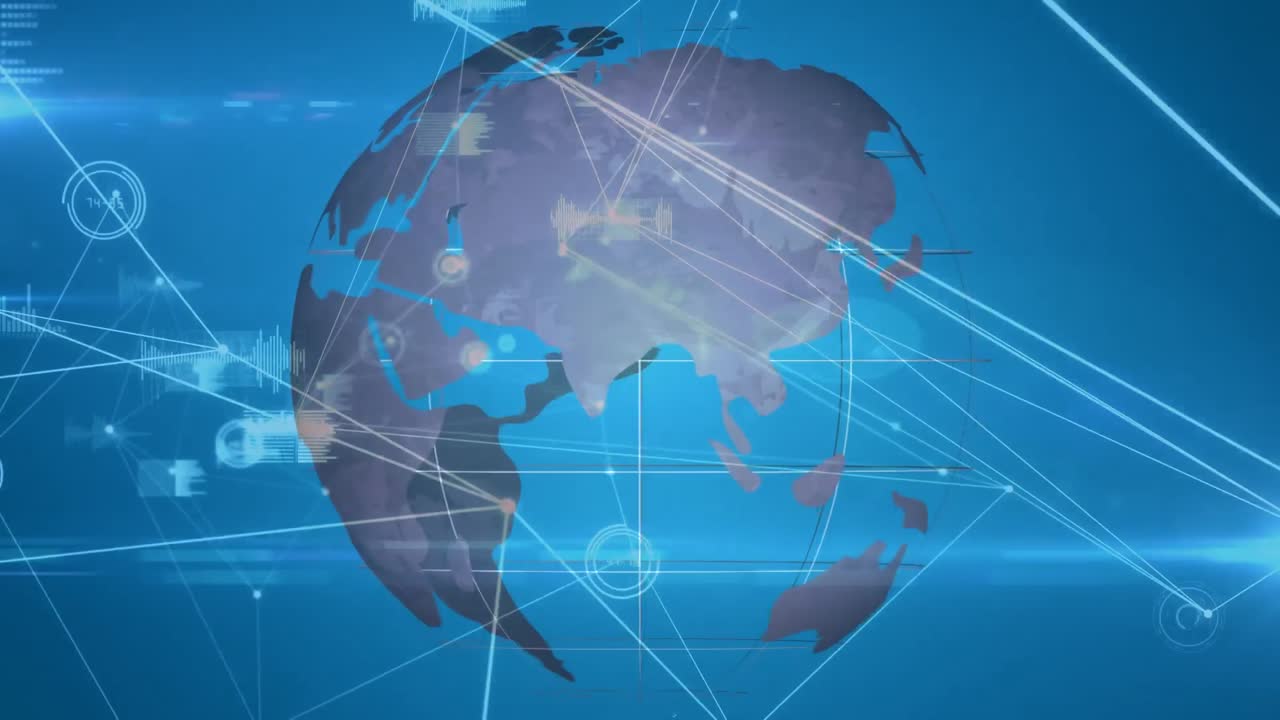 animación de la red de conexiones sobre el giro del globo