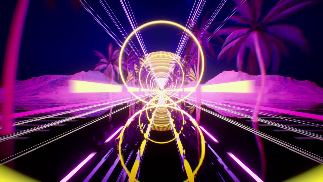 luci al neon lampeggianti. musica e concetto di nightclub. sfondo a onde sintetiche in stile retro degli anni '80