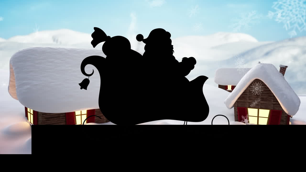 크리스마스 산타클로스가 겨울 풍경에서 매를 타고 있는 애니메이션