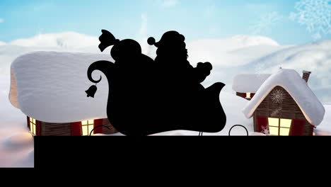 animación de navidad santa claus en trineo en el paisaje de invierno
