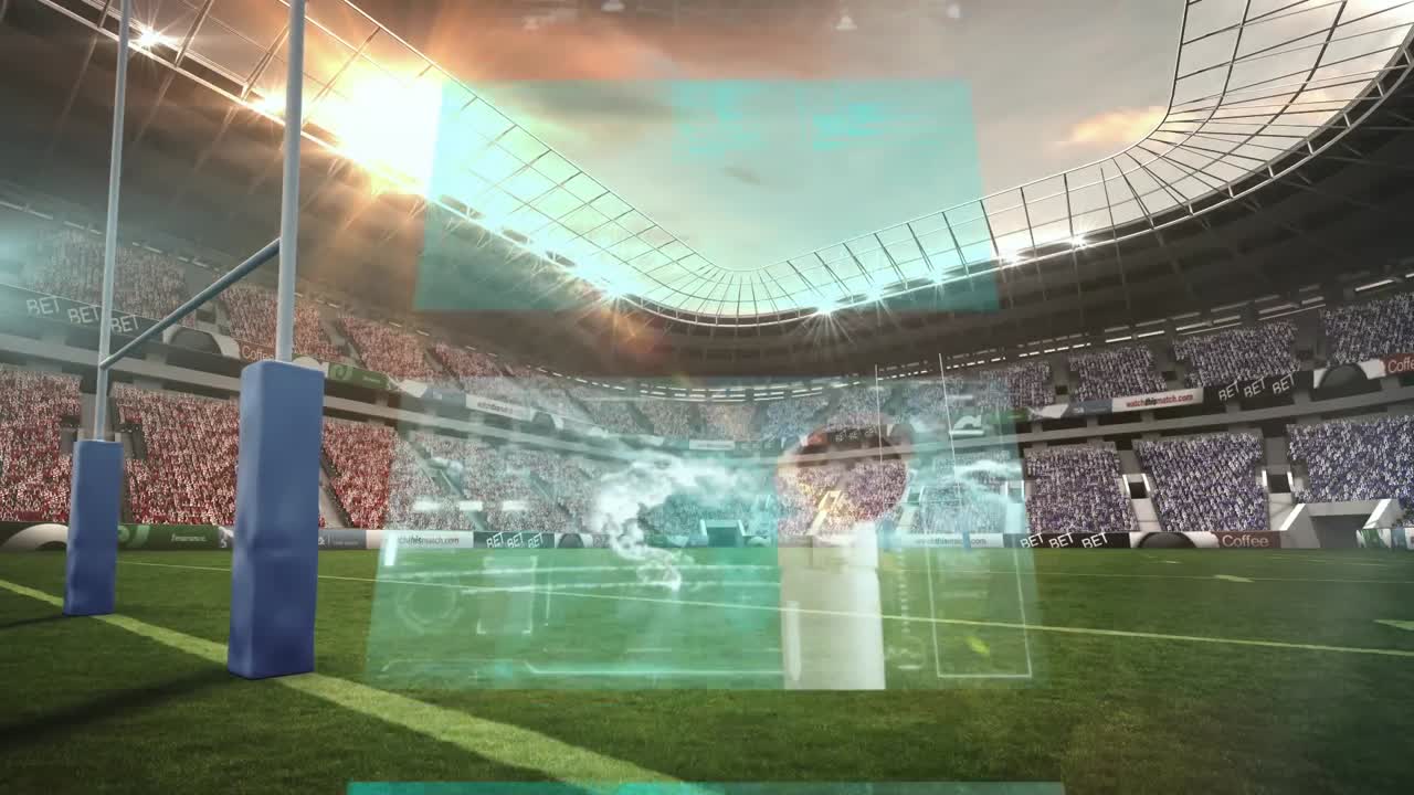 animación del procesamiento de datos sobre el estadio.
