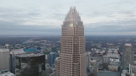 drone shot of sky scraper in charlotte nc