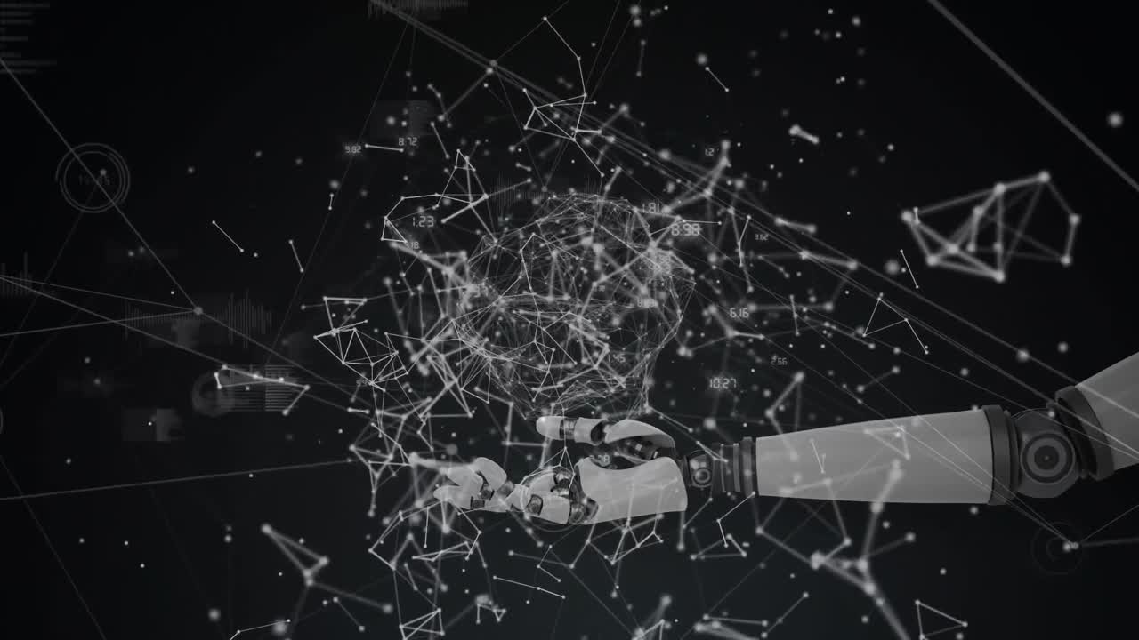 검은 바탕에 로 ⁇  손을 통해 연결 네트워크의 디지털 애니메이션