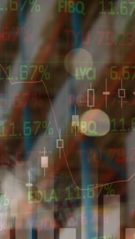 animación de procesamiento de datos financieros y mercado de valores con hombre caucásico sobre almacén vacío