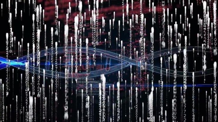 Animation of scientific data processing with dna strand spinning