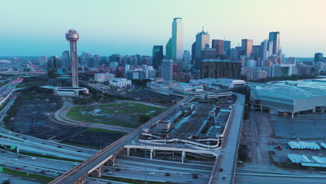 hyper lapse of downtown dallas in the early morning, shot on dji mavic 3